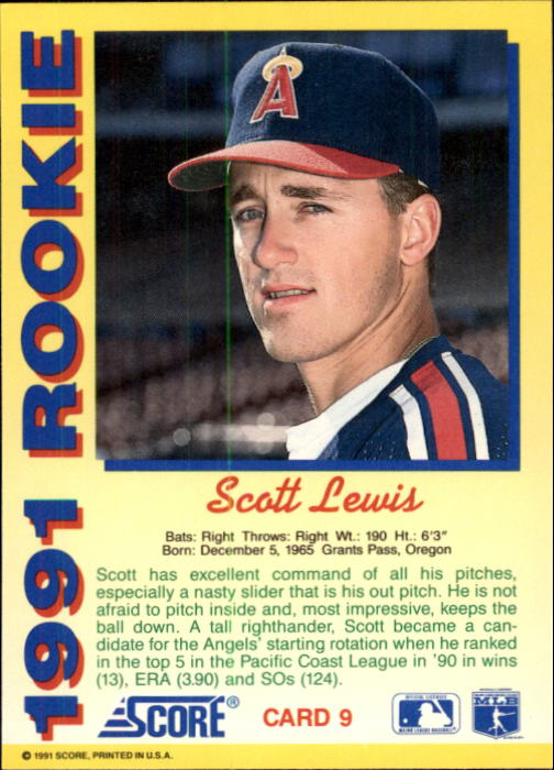 1991 Score Rookies #9 Scott Lewis back image