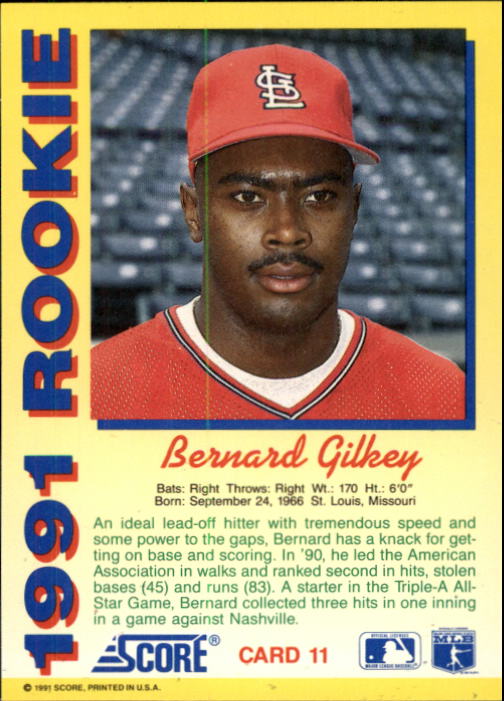 1991 Score Rookies #11 Bernard Gilkey back image