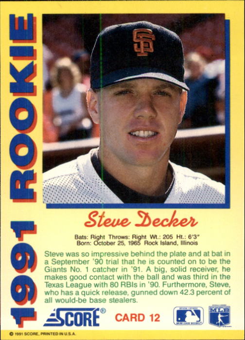 1991 Score Rookies Baseball (Pick Card From List) C126 09-22 - Picture 25 of 81