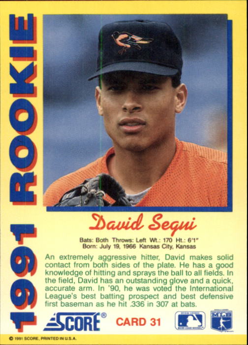 1991 Score Rookies #31 David Segui back image