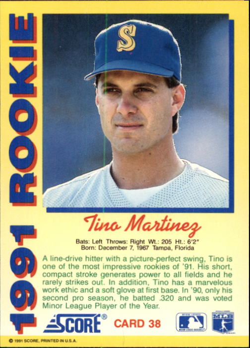 1991 Score Rookies #38 Tino Martinez back image