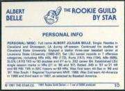1991 Star Belle Rookie Guild #10 Albert Belle/(Ready to run) back image