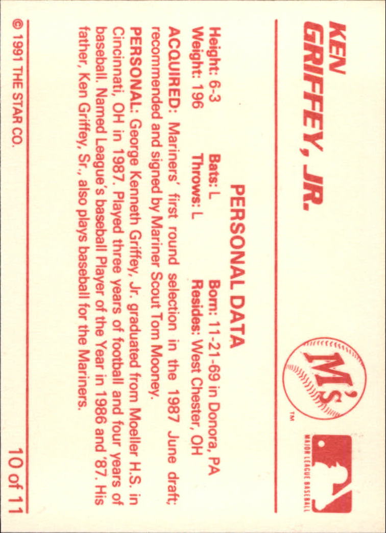 1991 Star Griffeys #10 Ken Griffey Jr./Griffey, Jr. - Personal Data back image