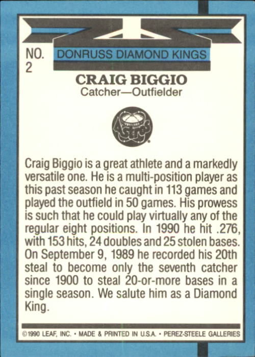 1991 Donruss #2 Craig Biggio DK back image