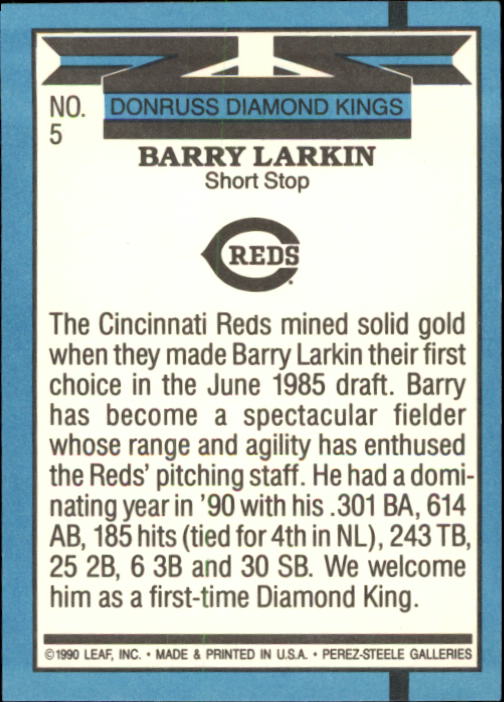 1991 Donruss #5 Barry Larkin DK back image