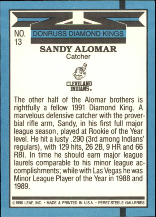 1991 Donruss #13 Sandy Alomar Jr. DK back image