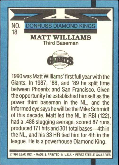 1991 Donruss #18 Matt Williams DK back image