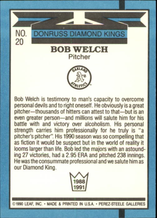 1991 Donruss #20 Bob Welch DK back image