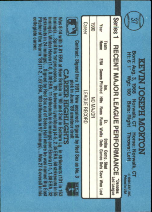 1991 Donruss #37 Kevin Morton RR RC back image