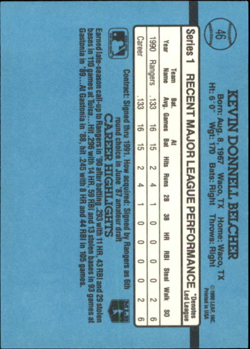 1991 Donruss #46 Kevin Belcher RR RC back image