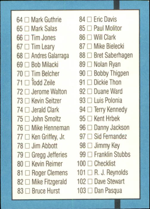1991 Donruss #100 Checklist 28-103 back image
