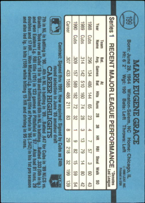 Mark Grace auto signed card Donruss #199 1991 Chicago Cubs PSA