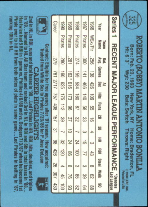 1991 Donruss #325 Bobby Bonilla back image