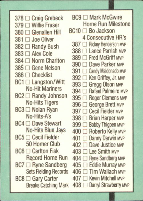 1991 Donruss #500 Checklist 332-408 back image