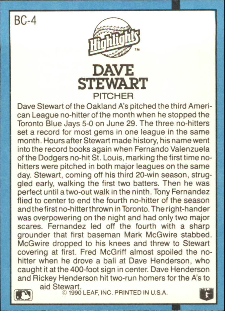 1991 Donruss Bonus Cards #BC4 Dave Stewart back image
