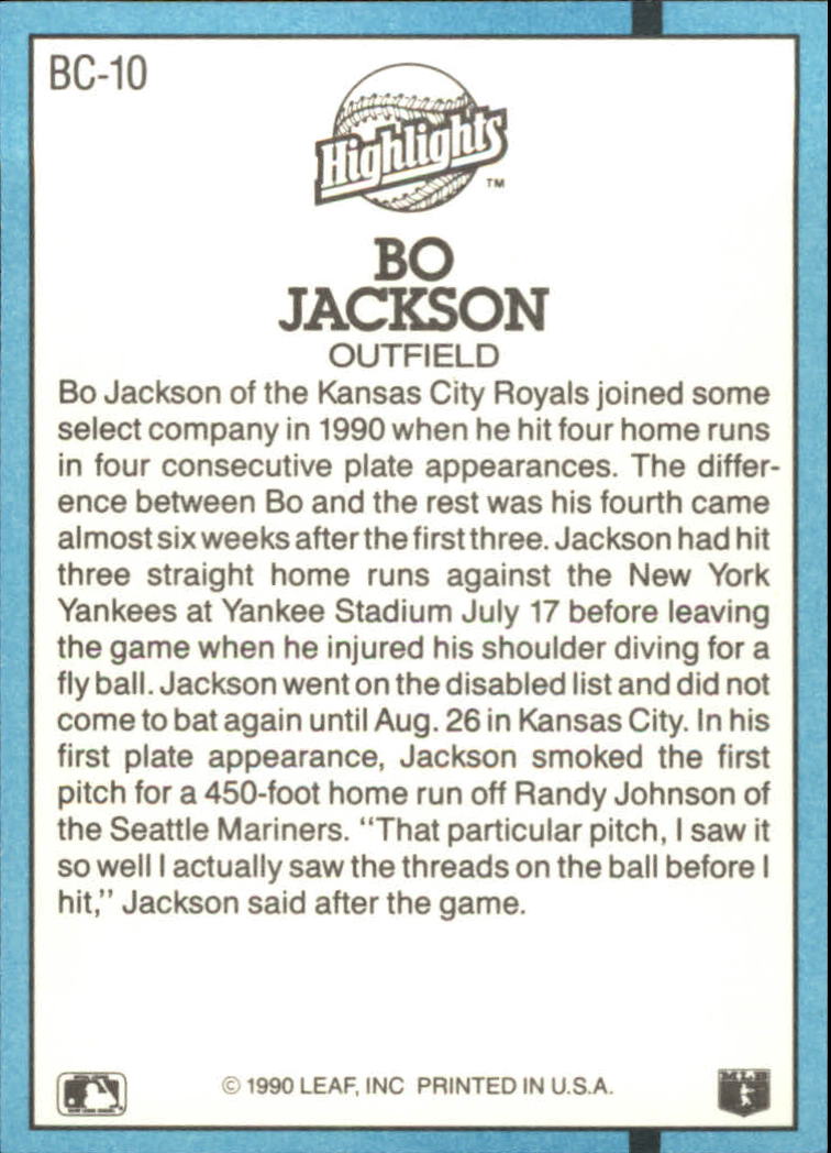 1991 Donruss Bonus Cards #BC10 Bo Jackson NM-MT Kansas City Royals Baseball