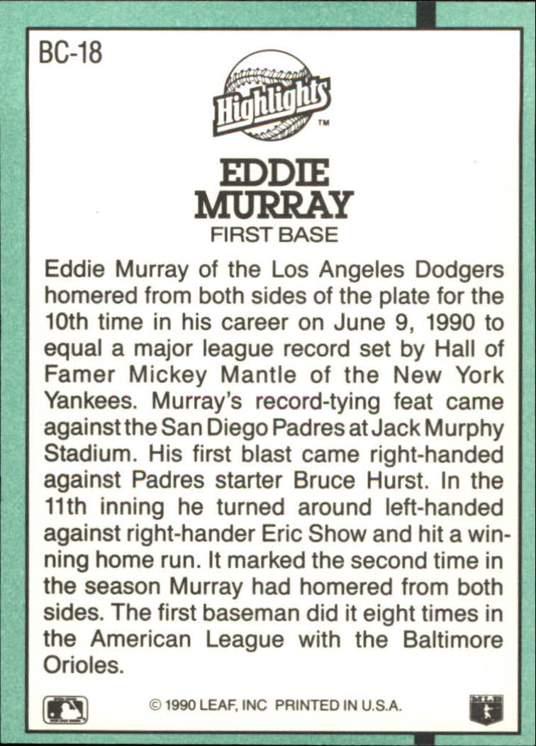 1991 Donruss Bonus Cards #BC18 Eddie Murray back image