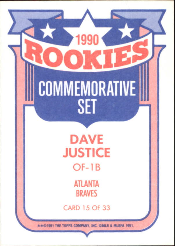 1991 Topps Rookies #15 Dave Justice back image