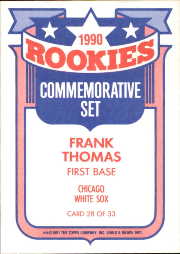1991 Topps Rookies #28 Frank Thomas back image