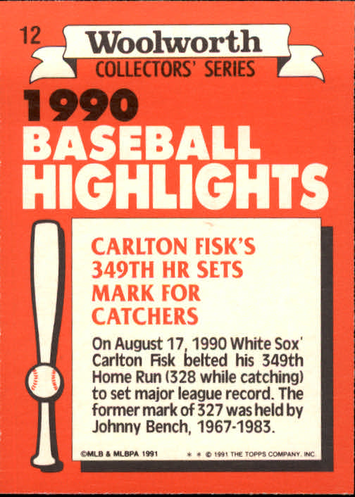1991 Woolworth's Topps #12 Carlton Fisk back image