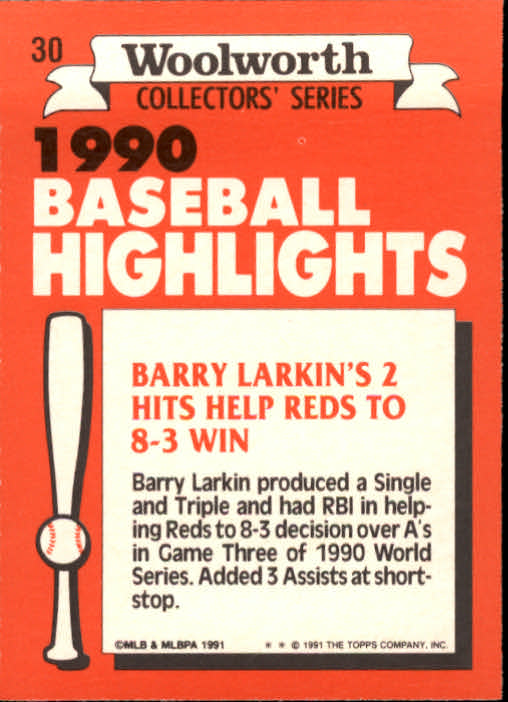 1991 Woolworth's Topps #30 Barry Larkin back image