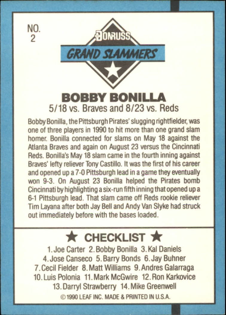 1991 Donruss Grand Slammers #2 Bobby Bonilla back image