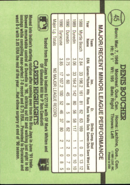 1991 Donruss Rookies #45 Denis Boucher RC back image