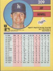 1991 Fleer #209 Jay Howell UER/No 1982 Yankee stats back image