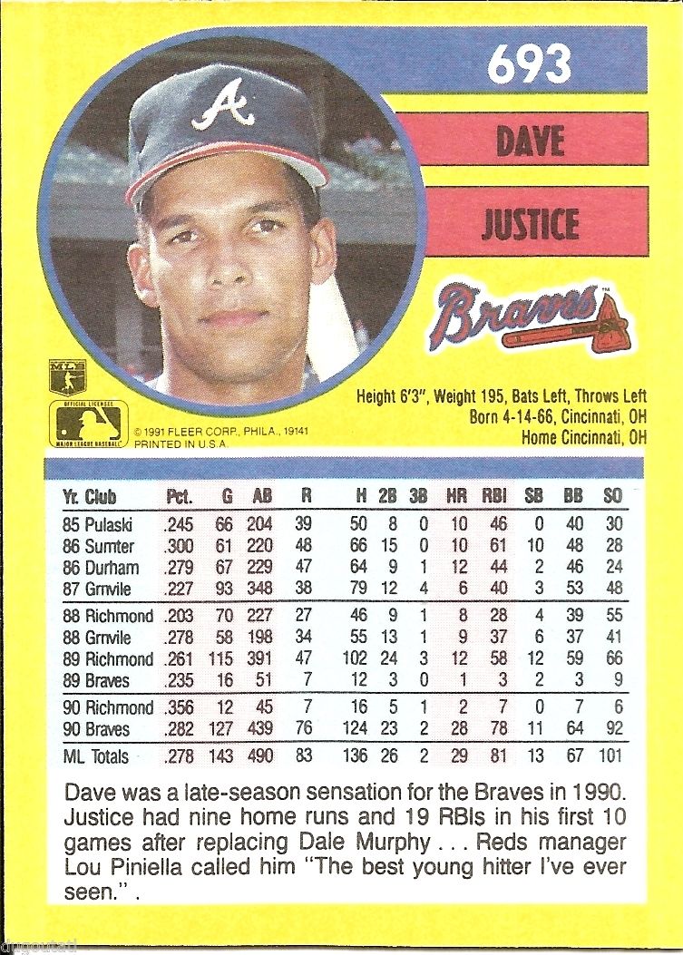 1991 Woolworth's Topps #5 David Justice - NM-MT