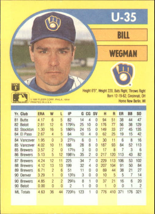 1991 Fleer Update #U35 Bill Wegman back image