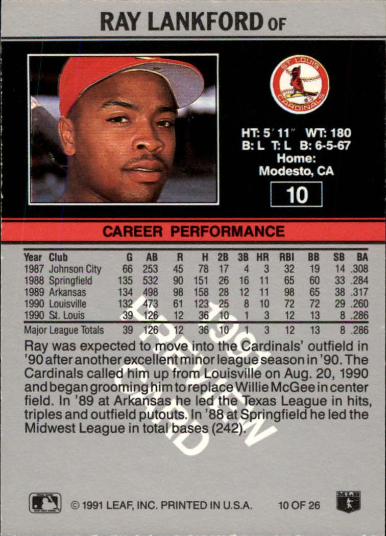 1991 Leaf Previews #10 Ray Lankford back image