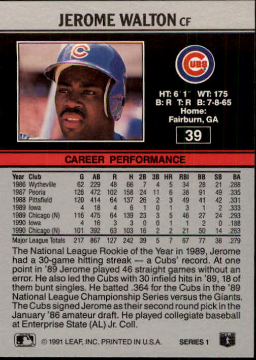 Jerome Walton autographed Baseball Card (Chicago Cubs) 1991