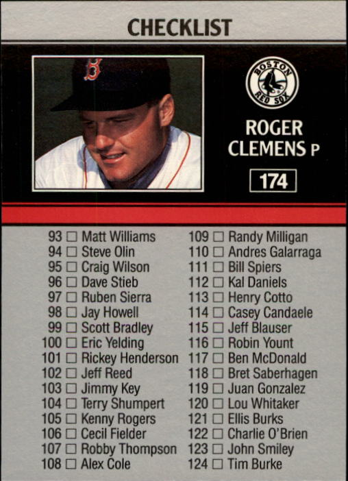 1991 Leaf #174 Roger Clemens CL back image