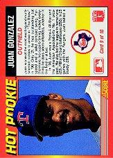 1991 Score Hot Rookies #9 Juan Gonzalez back image