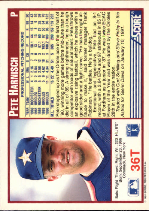 1991 Score Rookie/Traded #36T Pete Harnisch back image
