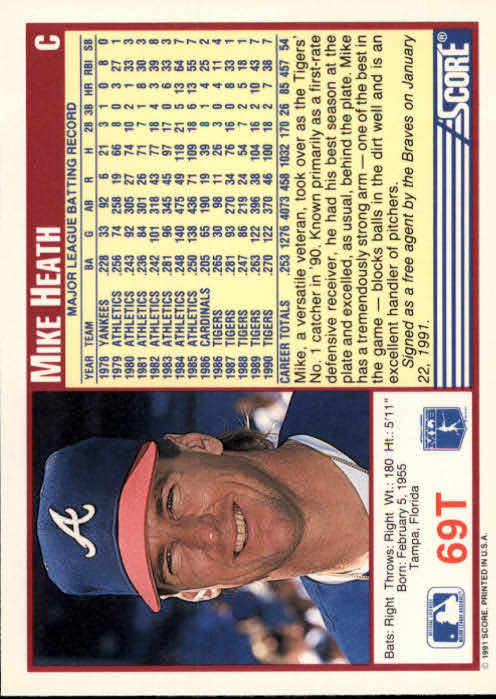 1991 Score Rookie/Traded #69T Mike Heath back image