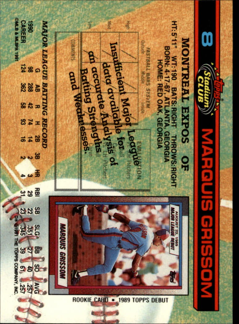 1991 Stadium Club #8 Marquis Grissom back image