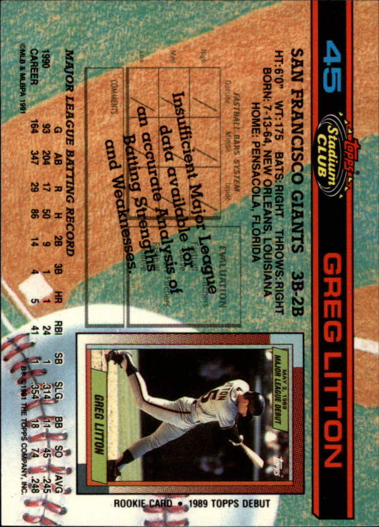 1991 Stadium Club #45 Greg Litton back image