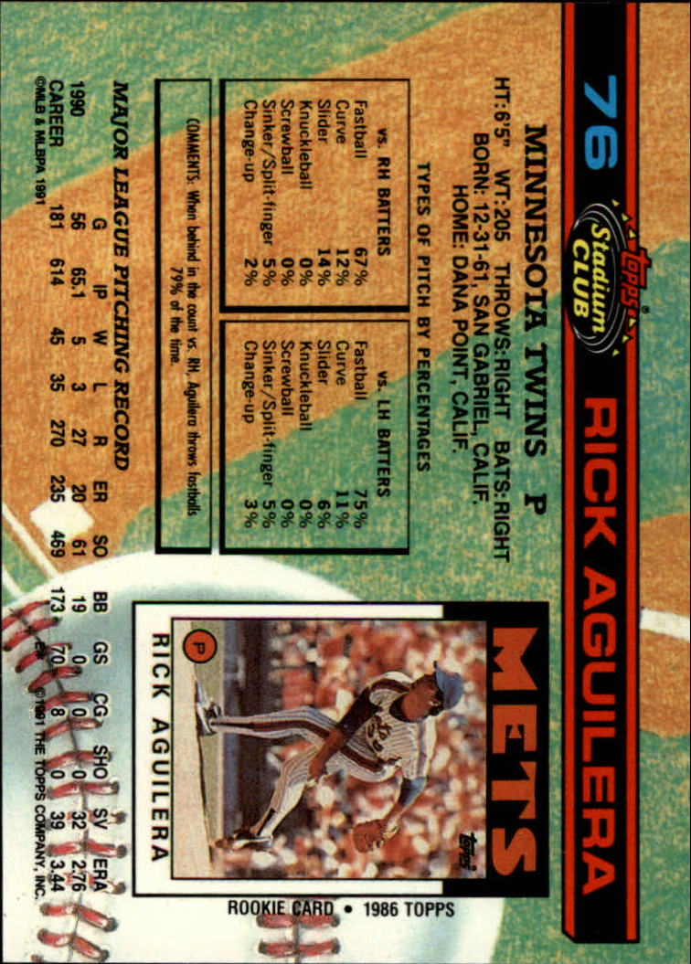 1991 Stadium Club #76 Rick Aguilera back image