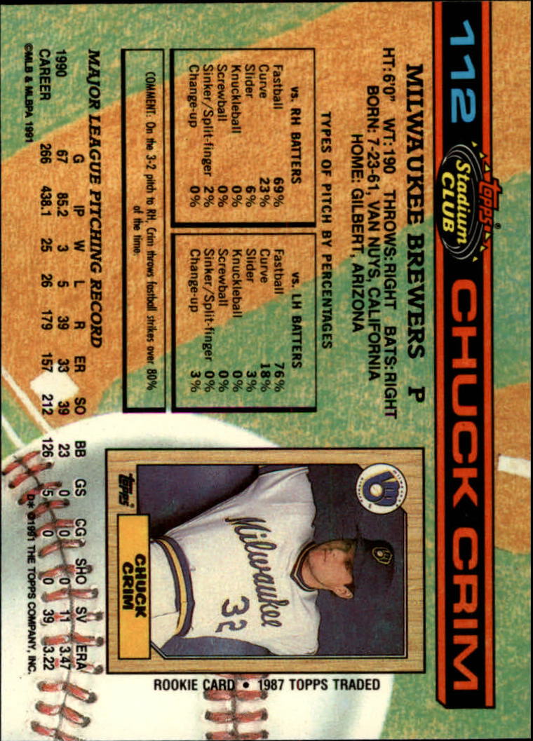 1991 Stadium Club #112 Chuck Crim back image