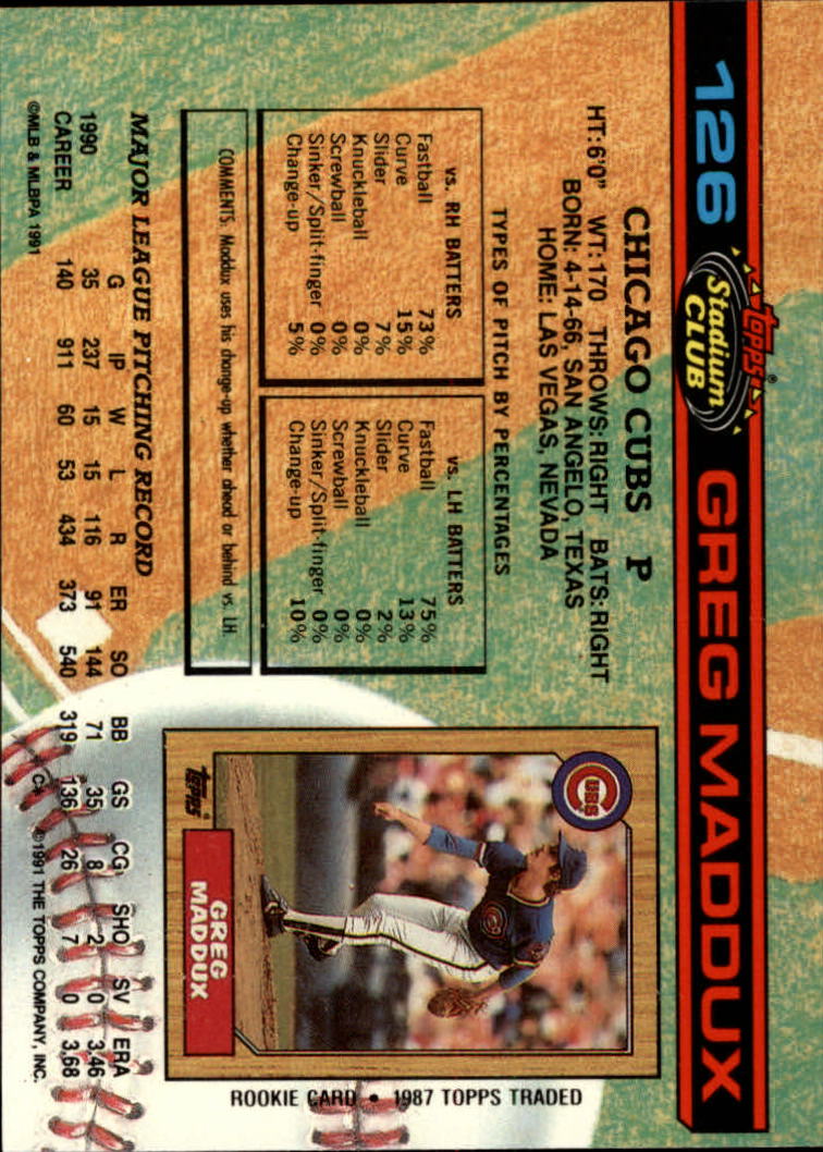 1991 Stadium Club #126 Greg Maddux back image