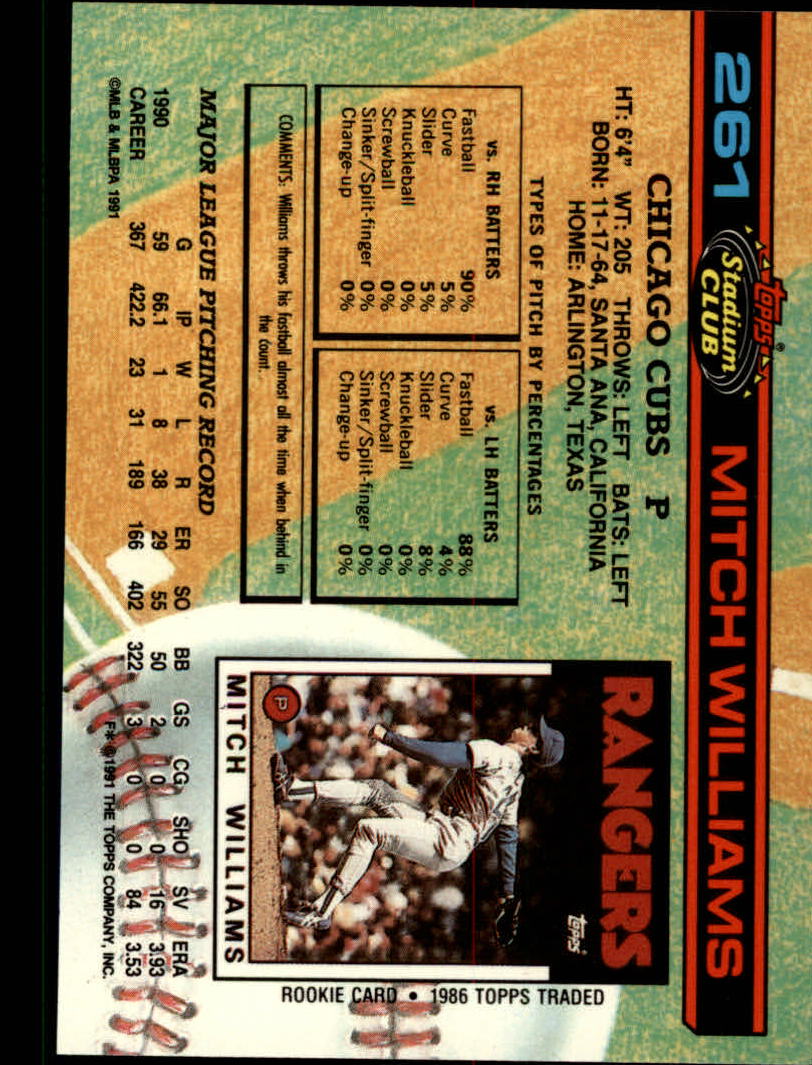 1991 Stadium Club #261 Mitch Williams back image