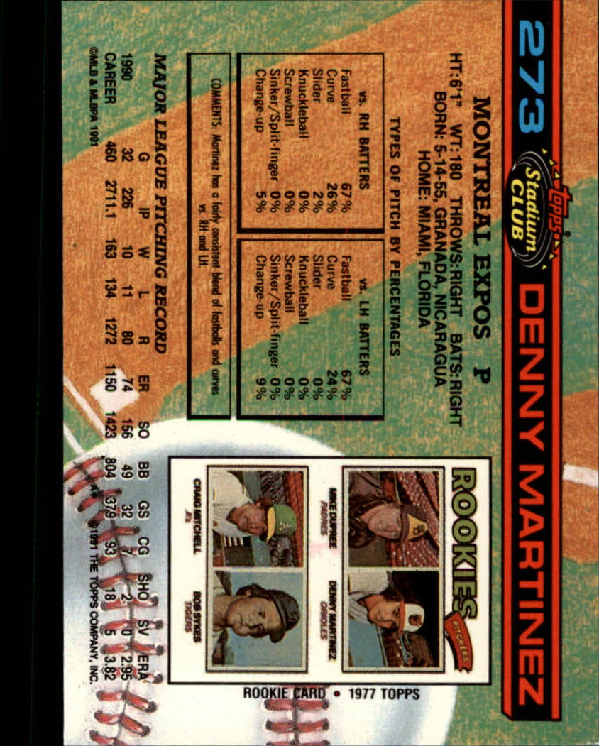 1991 Stadium Club #273 Dennis Martinez back image
