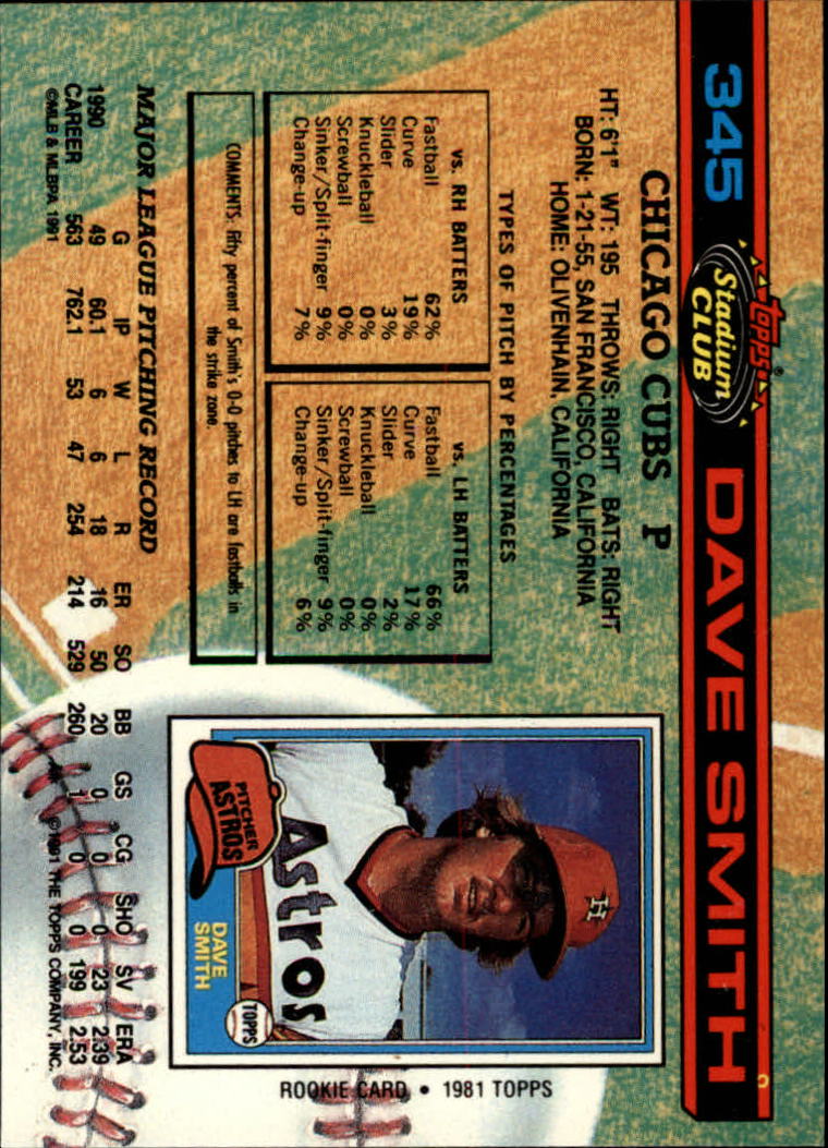 1991 Stadium Club #345 Dave Smith back image