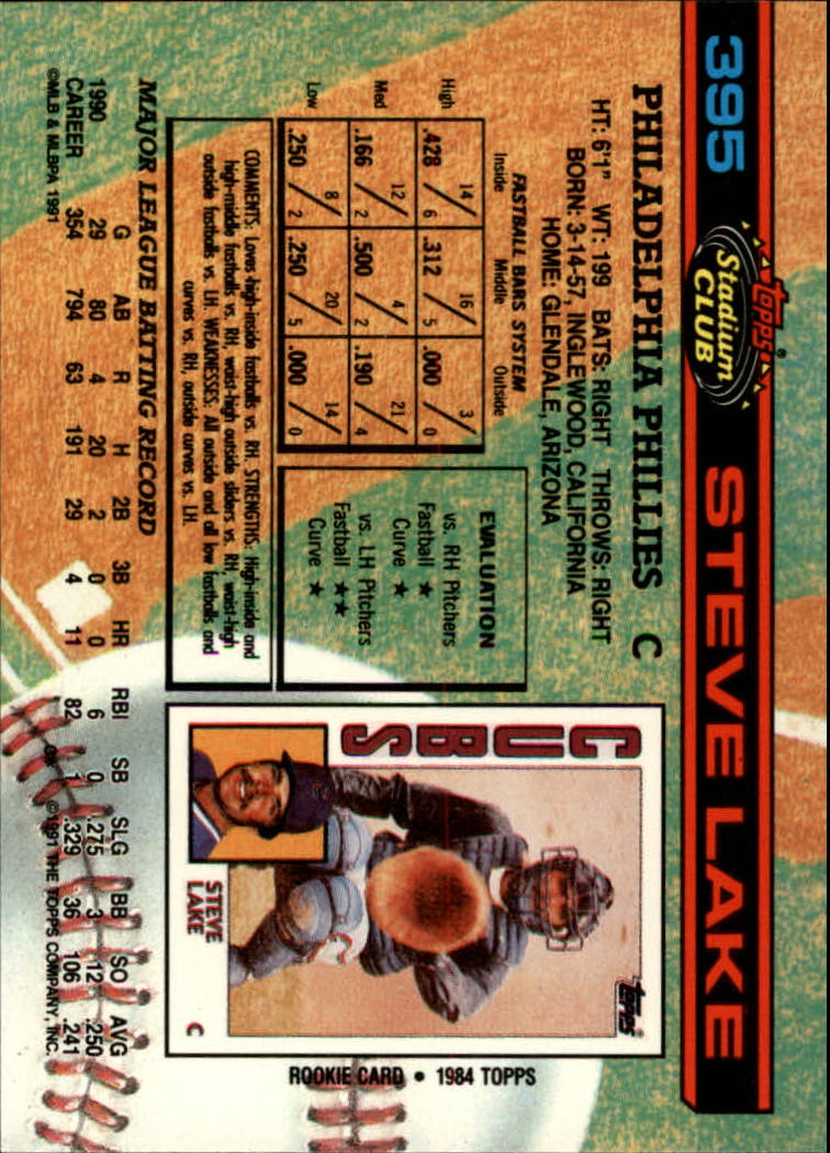 1991 Stadium Club #395 Steve Lake back image