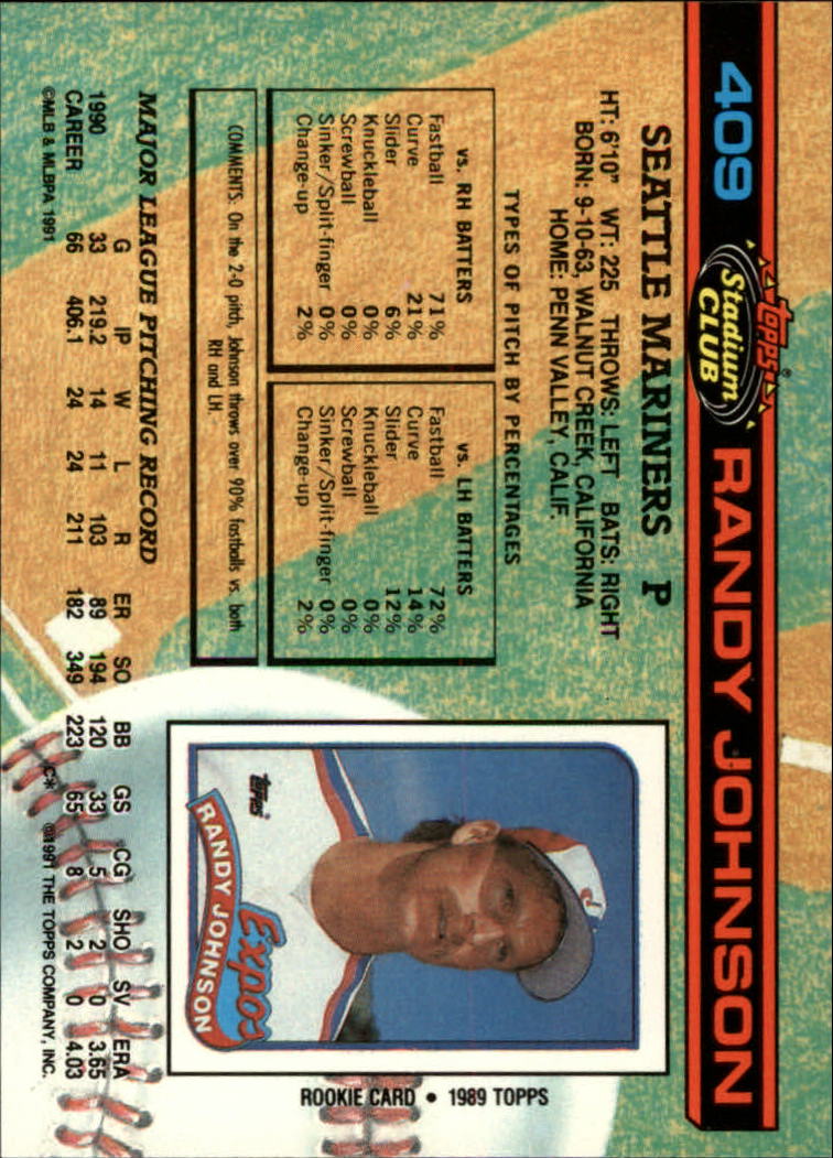 1991 Stadium Club #409 Randy Johnson back image