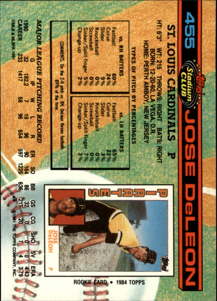 1991 Stadium Club #455 Jose DeLeon back image