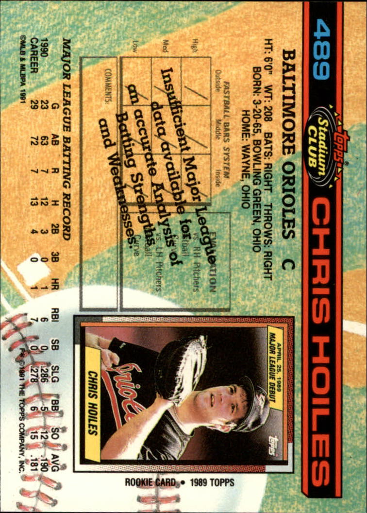 1991 Stadium Club #489 Chris Hoiles back image