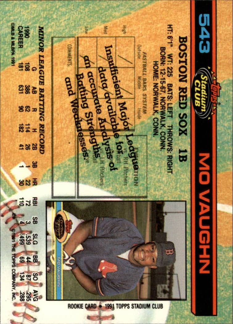 1991 Stadium Club #543 Mo Vaughn back image