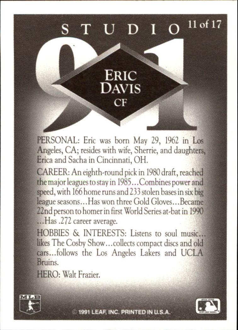 1991 Studio Previews #11 Eric Davis back image